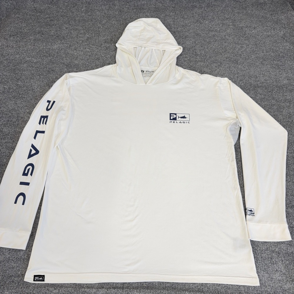 Pelagic Hoodie Men 3XL White Performance Lightweight Vented AquaTek Fishing UPF